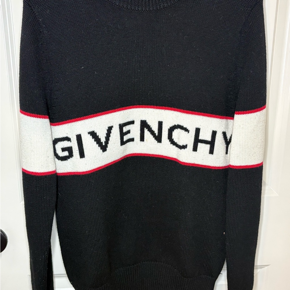 Givenchy Black Crewneck Sweater with White and Red Details